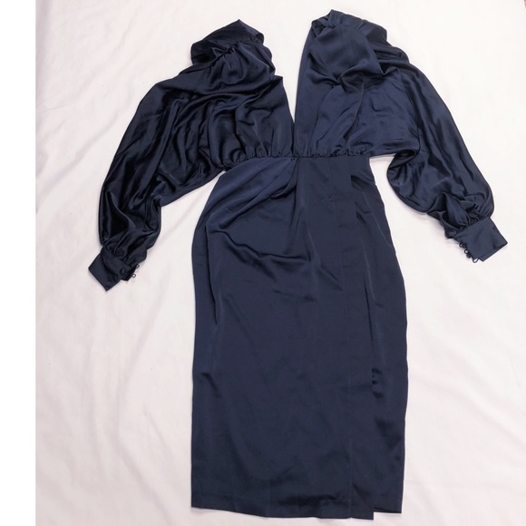 ASOS Shoulder Pad Long Sleeve Midi Selenia Dress - Picture 7 of 8